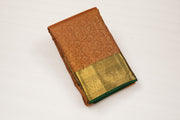 Rust Brown Pure Silk Saree with All-over Jacquard Weave and Rich Green-Gold Zari Border