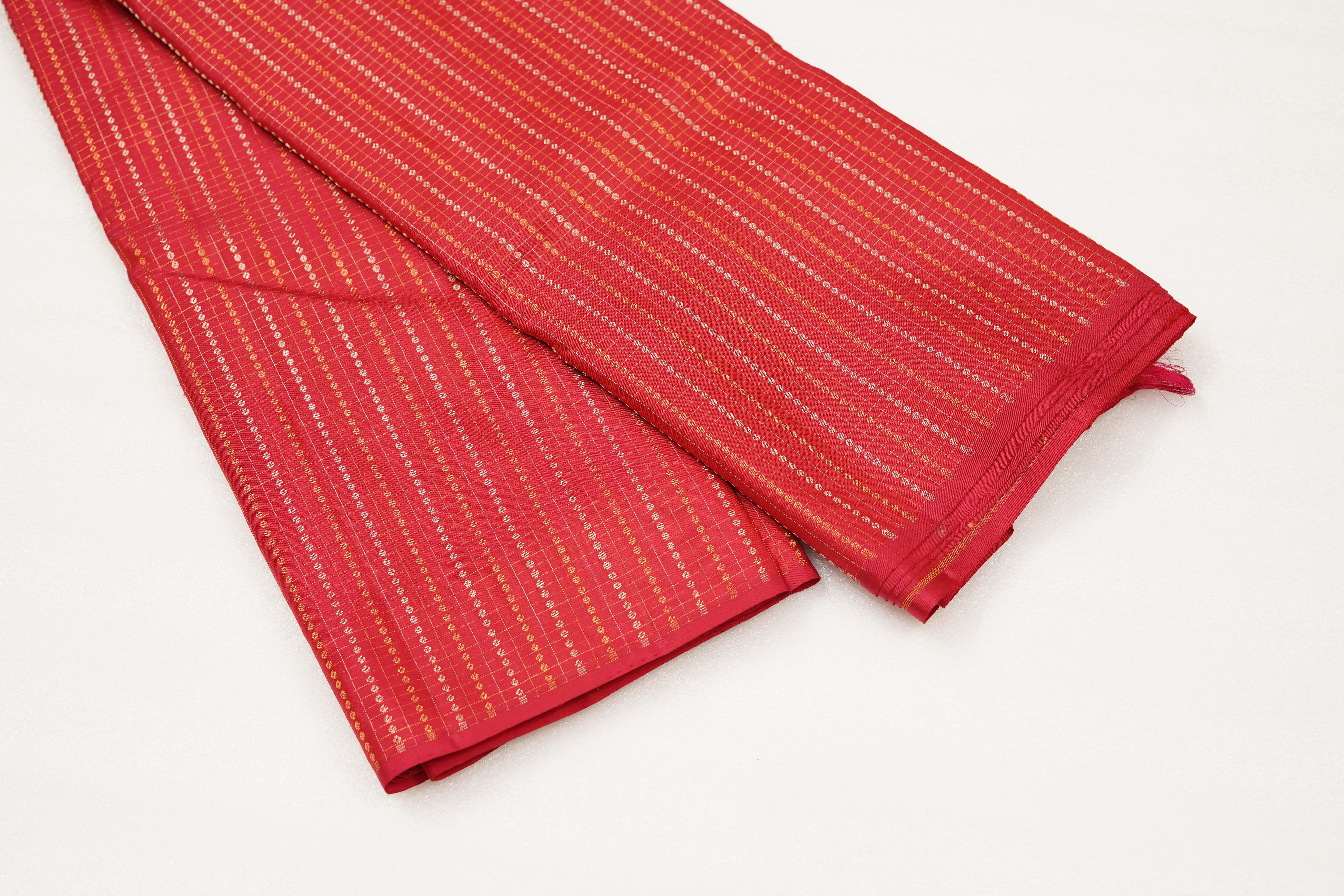 Red Pure Silk Saree with Subtle Zari Stripe Pattern