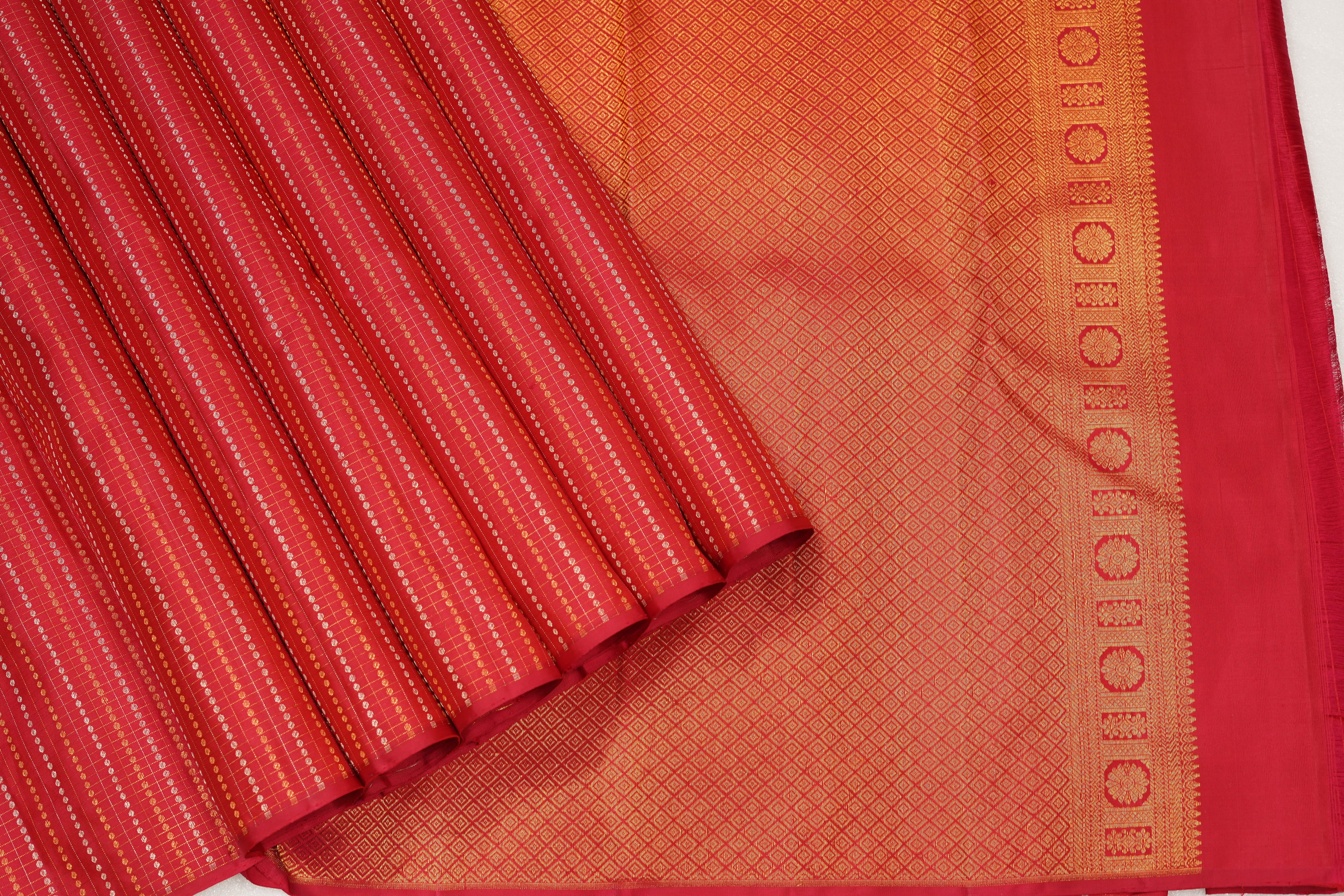Red Pure Silk Saree with Subtle Zari Stripe Pattern