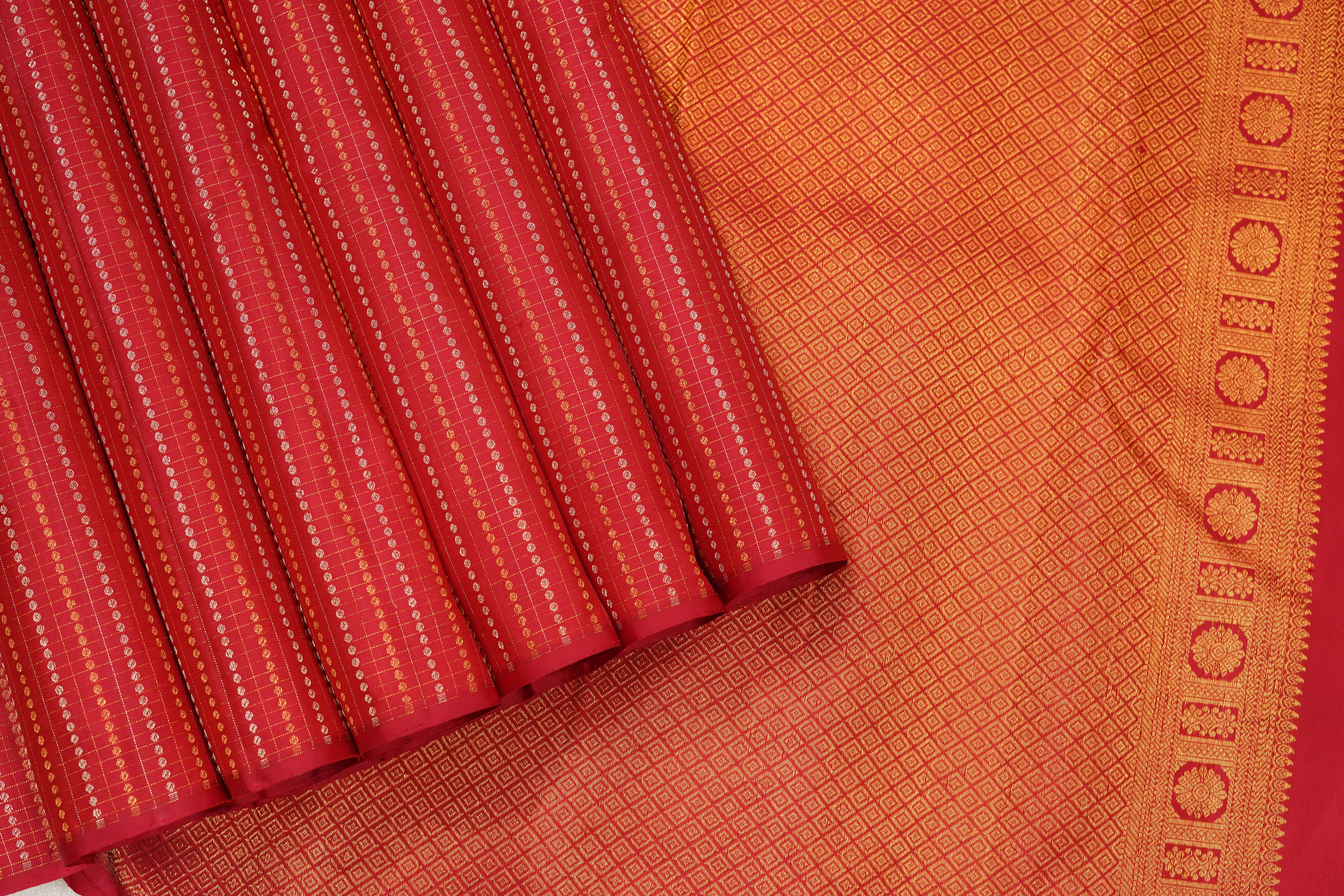 Red Pure Silk Saree with Subtle Zari Stripe Pattern