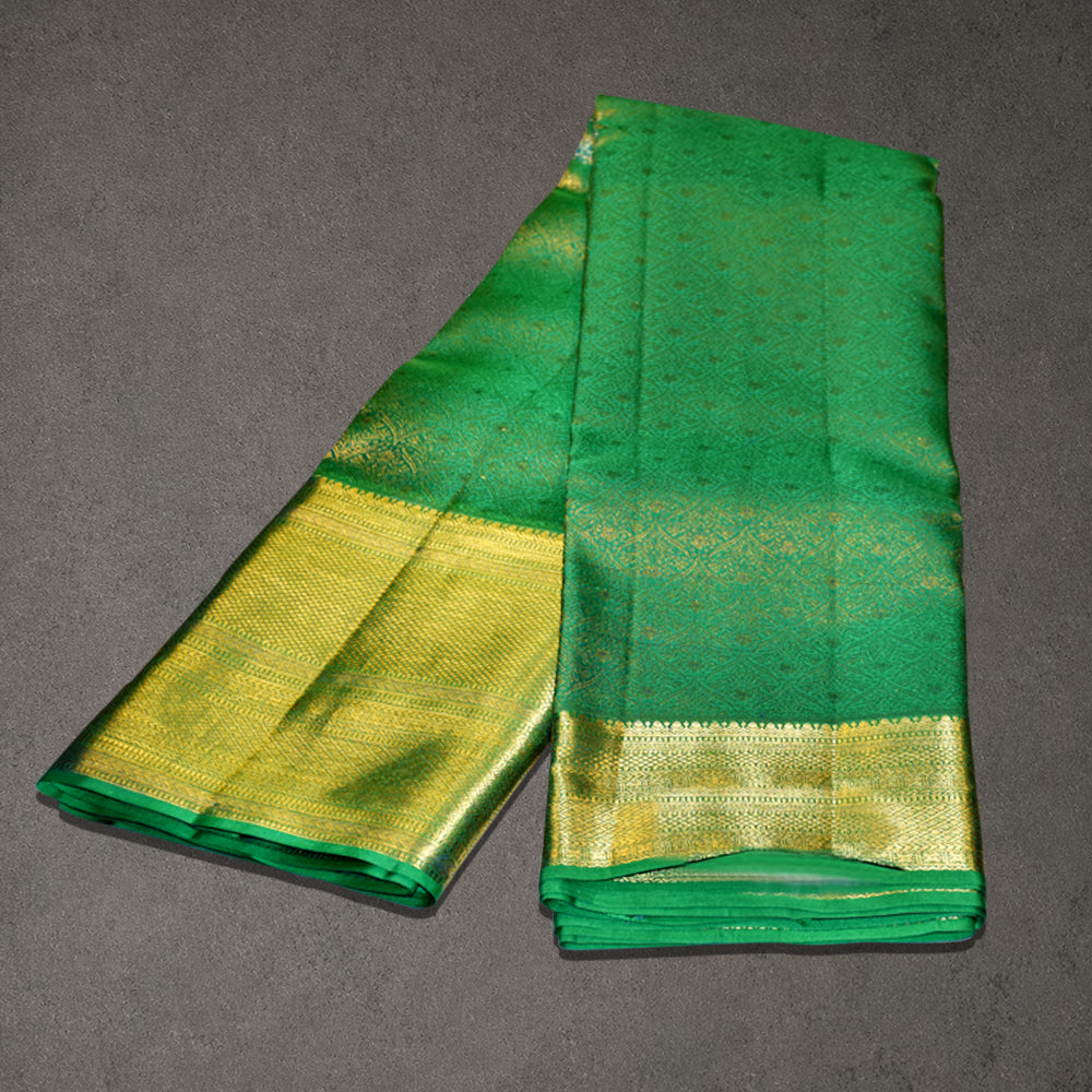 Green Pure Silk Pattu Saree with Gold Jari Butta and Rich Border