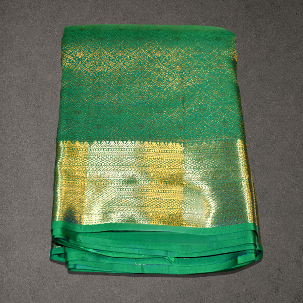 Green Pure Silk Pattu Saree with Gold Jari Butta and Rich Border