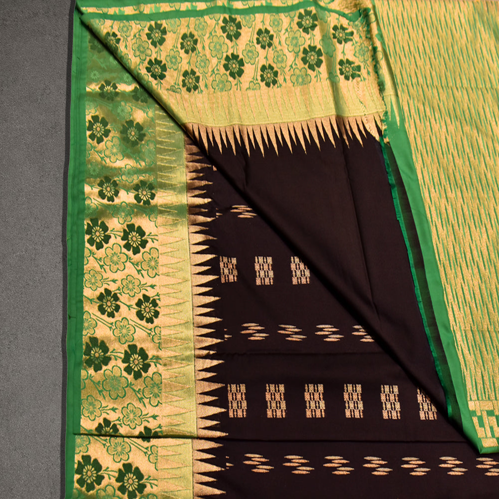 Purple and Green Semi Silk Jacquard Saree with Floral Border