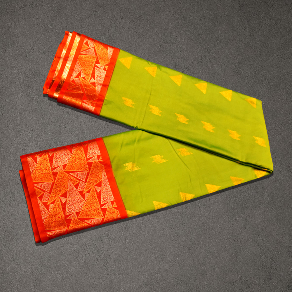 Green and Orange Semi Silk Jacquard Saree with Contrast Border