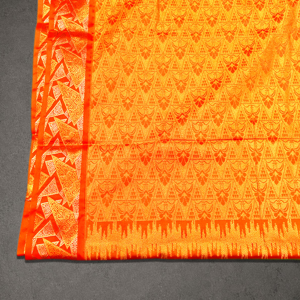 Green and Orange Semi Silk Jacquard Saree with Contrast Border