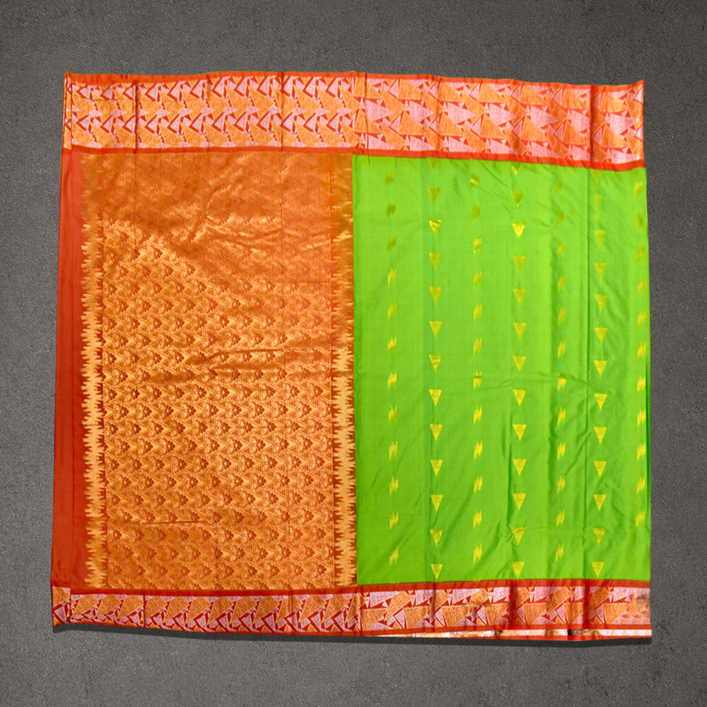 Green and Orange Semi Silk Jacquard Saree with Contrast Border