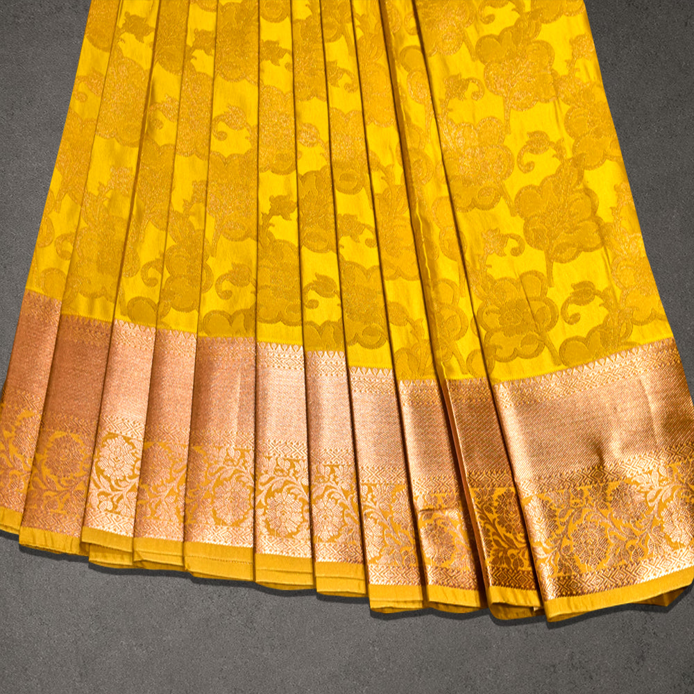 Yellow Art Silk Pattu Saree with Floral Jacquard Design