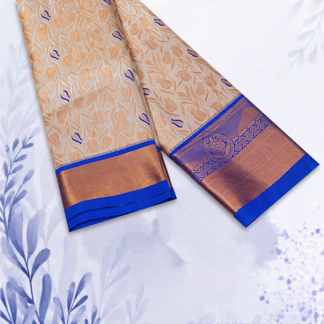 Pink & Royal Blue Art Silk Saree with Zari Floral Motifs and Rich Korvai Border