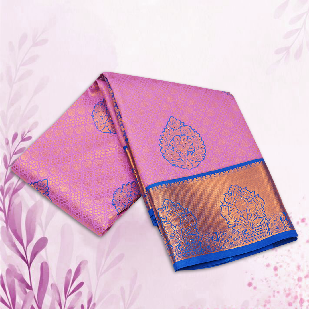 Blue & Copper Art Silk Saree with Intricate Jacquard Weaving and Rich Zari Paisley Border