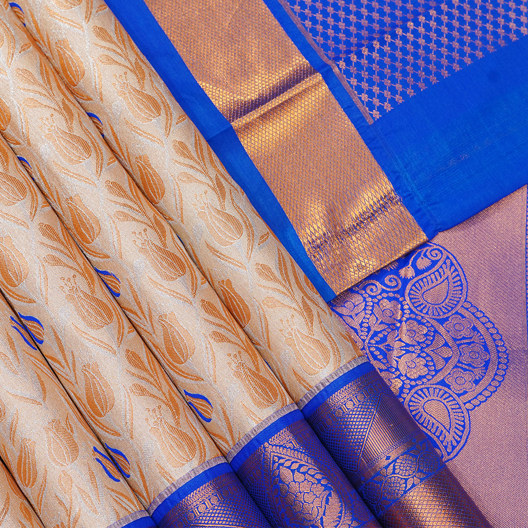 Pink & Royal Blue Art Silk Saree with Zari Floral Motifs and Rich Korvai Border