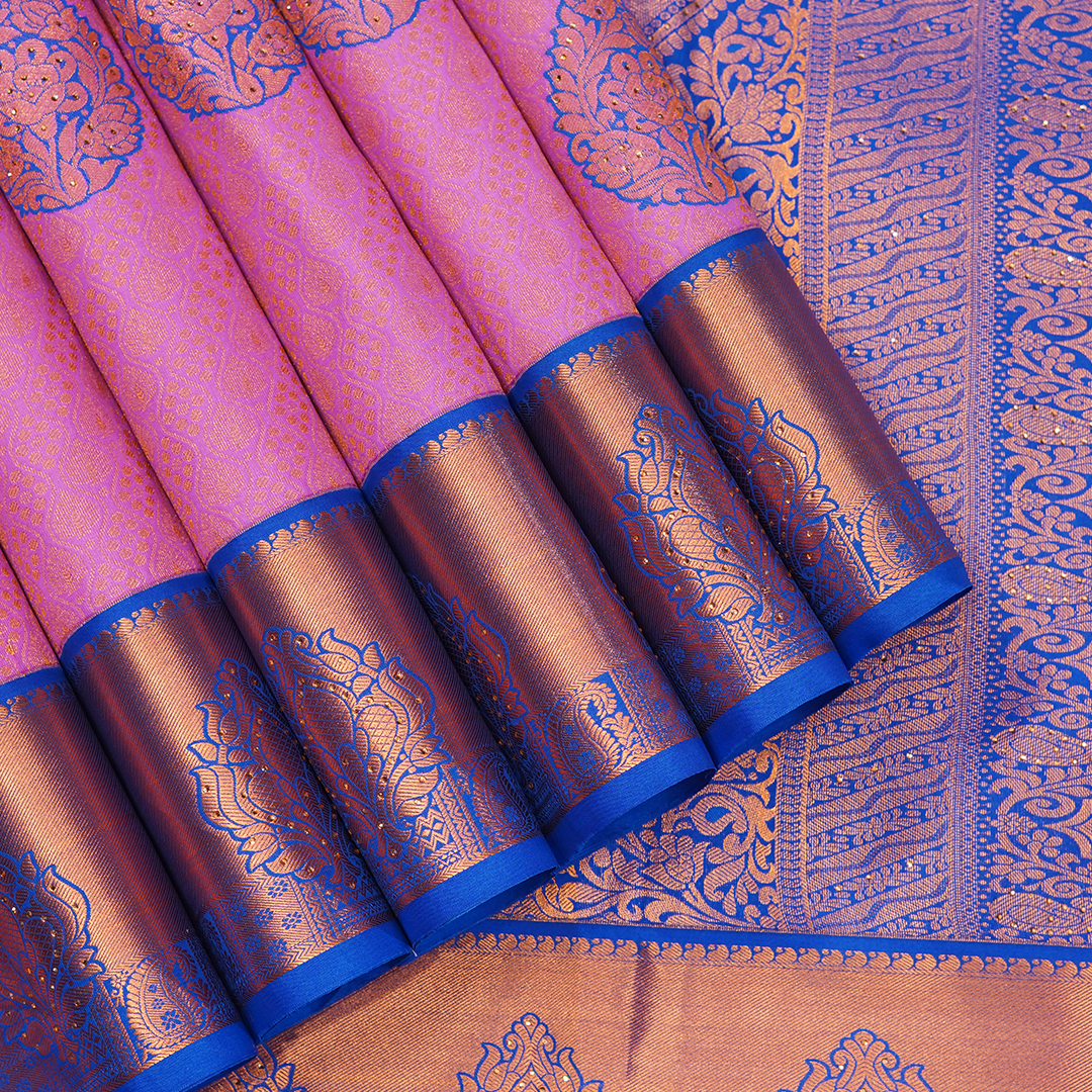 Blue & Copper Art Silk Saree with Intricate Jacquard Weaving and Rich Zari Paisley Border