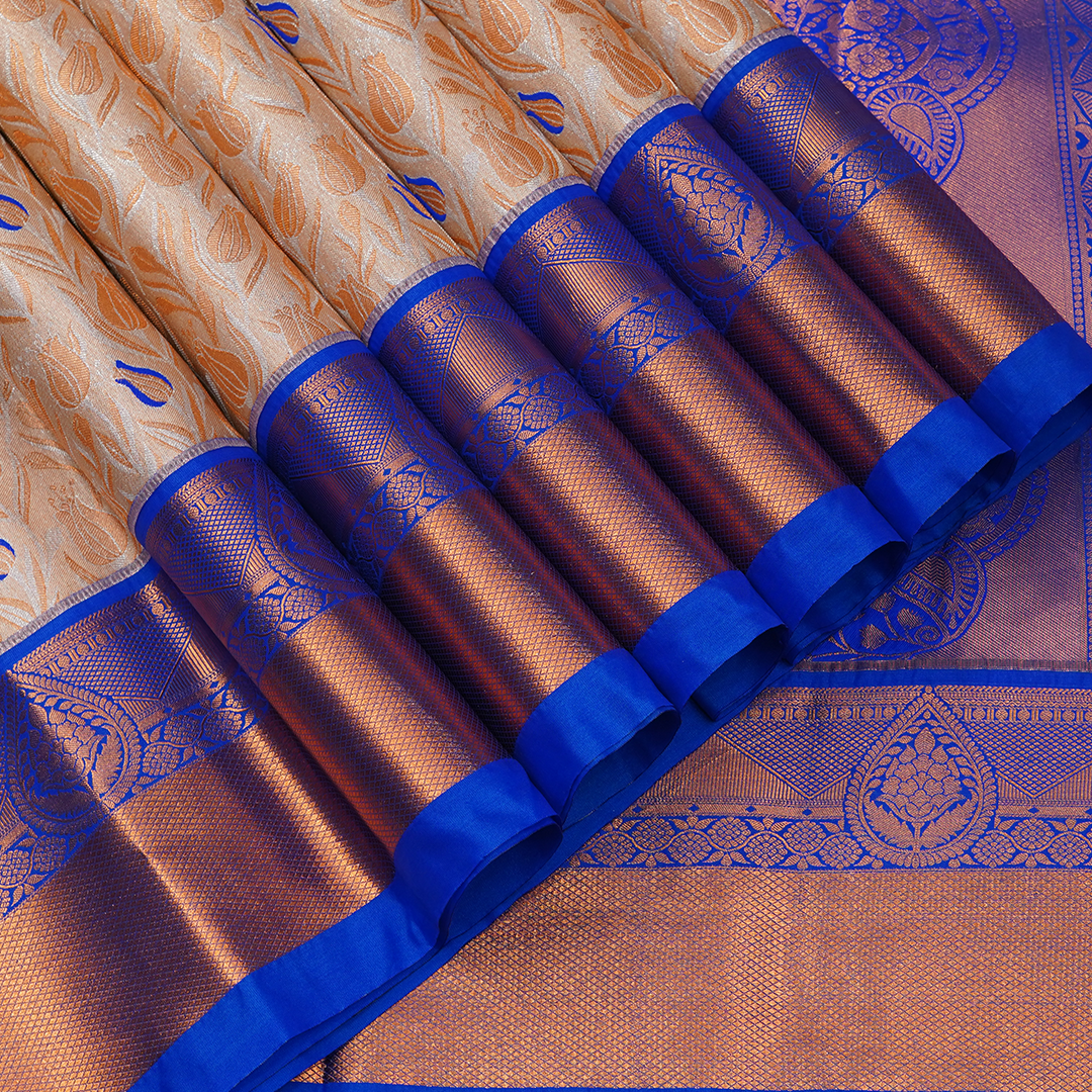 Pink & Royal Blue Art Silk Saree with Zari Floral Motifs and Rich Korvai Border