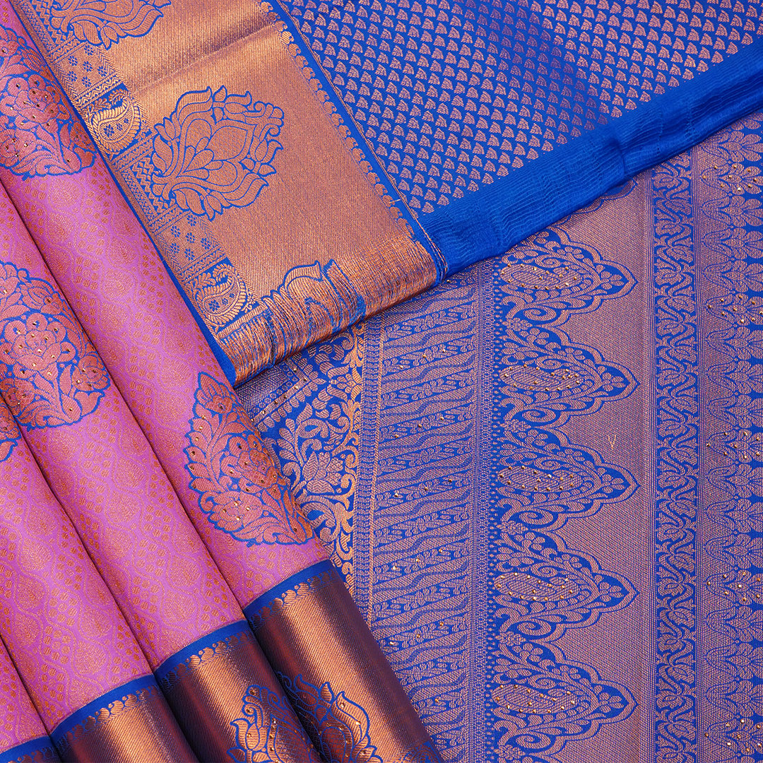 Blue & Copper Art Silk Saree with Intricate Jacquard Weaving and Rich Zari Paisley Border