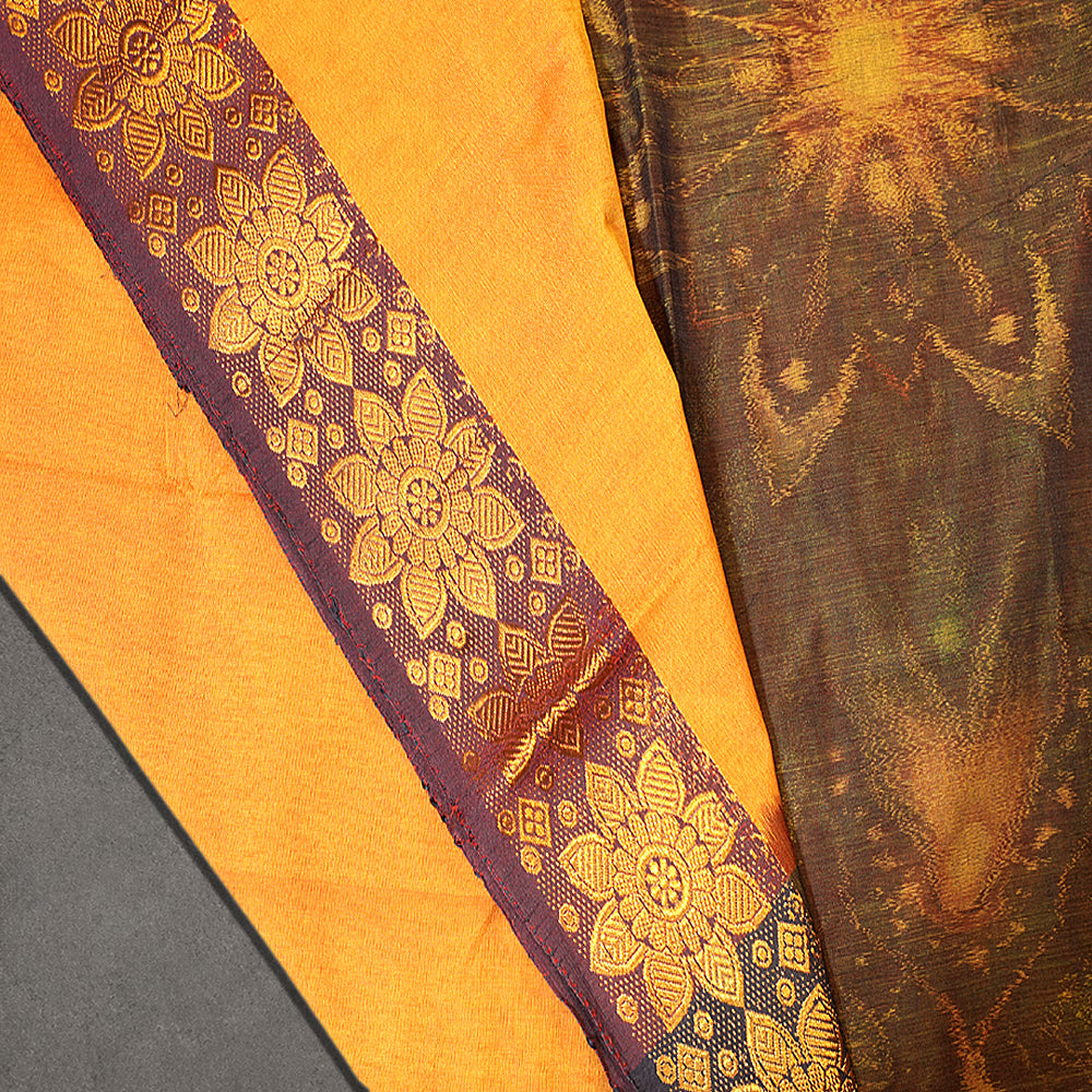 Yellow Cotton Saree with Floral Motif Body and Jacquard Border