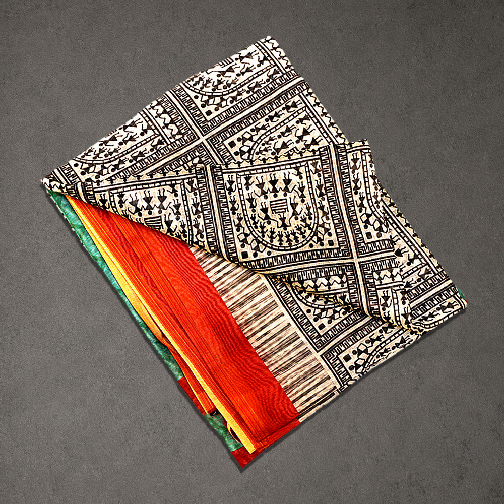 Green Digital Print Fancy Saree with Retro Silk Design