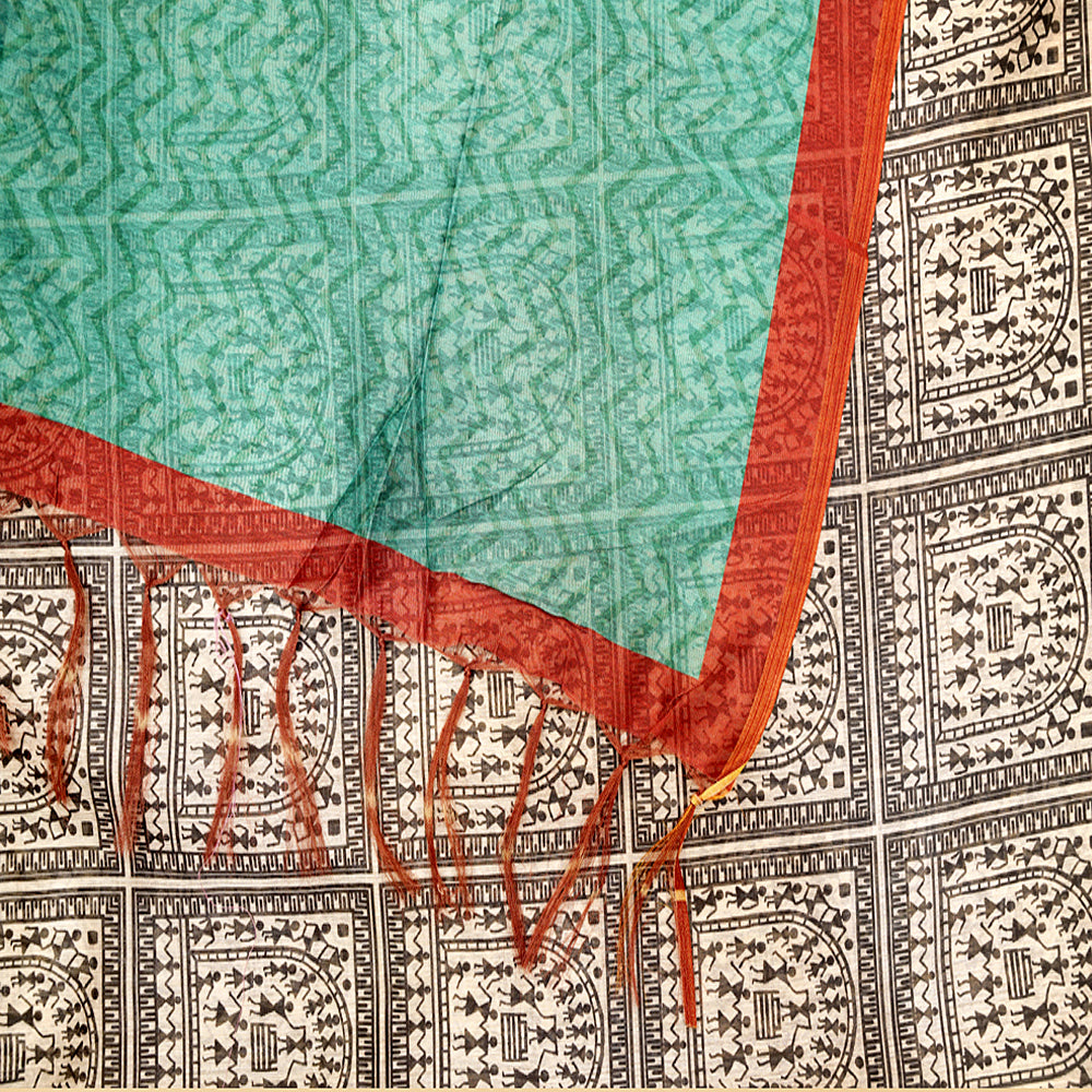 Green Digital Print Fancy Saree with Retro Silk Design