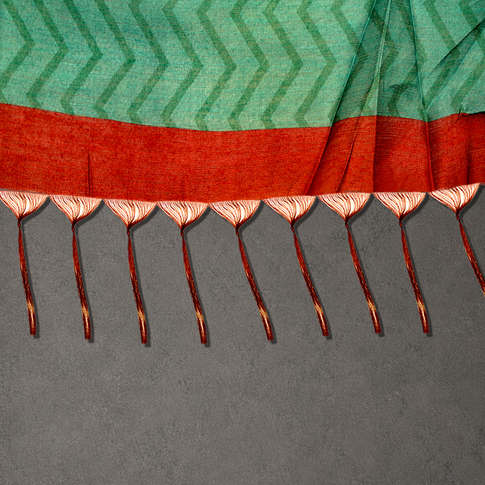 Green Digital Print Fancy Saree with Retro Silk Design