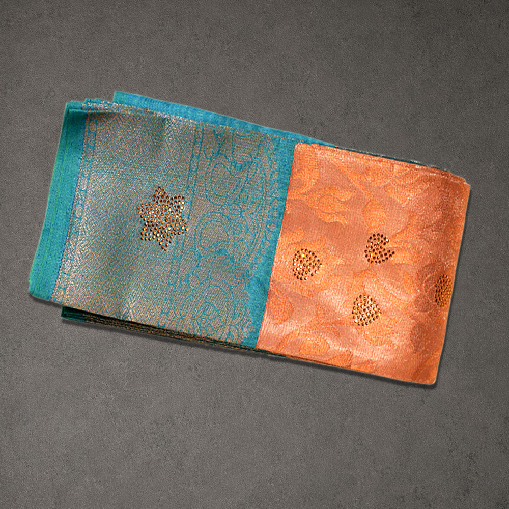 Orange and Teal Silk Cotton Butta Saree