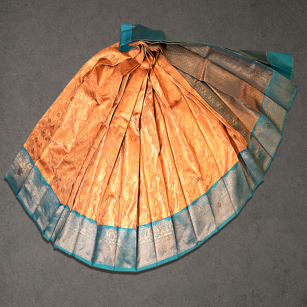 Orange and Teal Silk Cotton Butta Saree