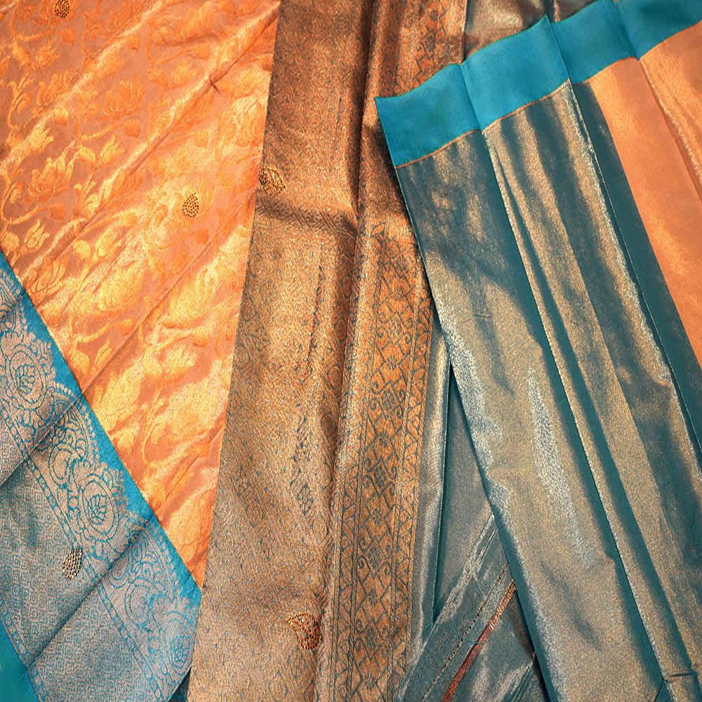 Orange and Teal Silk Cotton Butta Saree