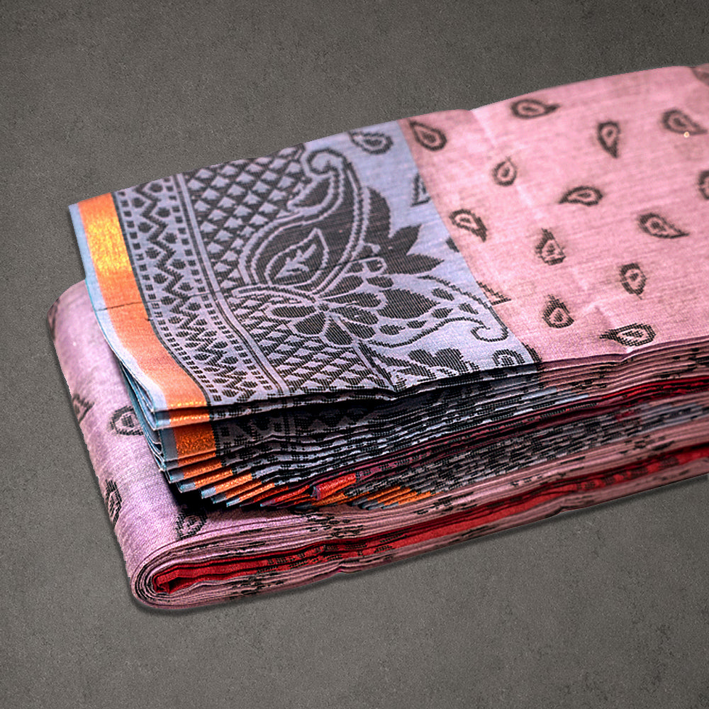 Coffee Brown Silk Cotton Saree with Red Contrast Pallu