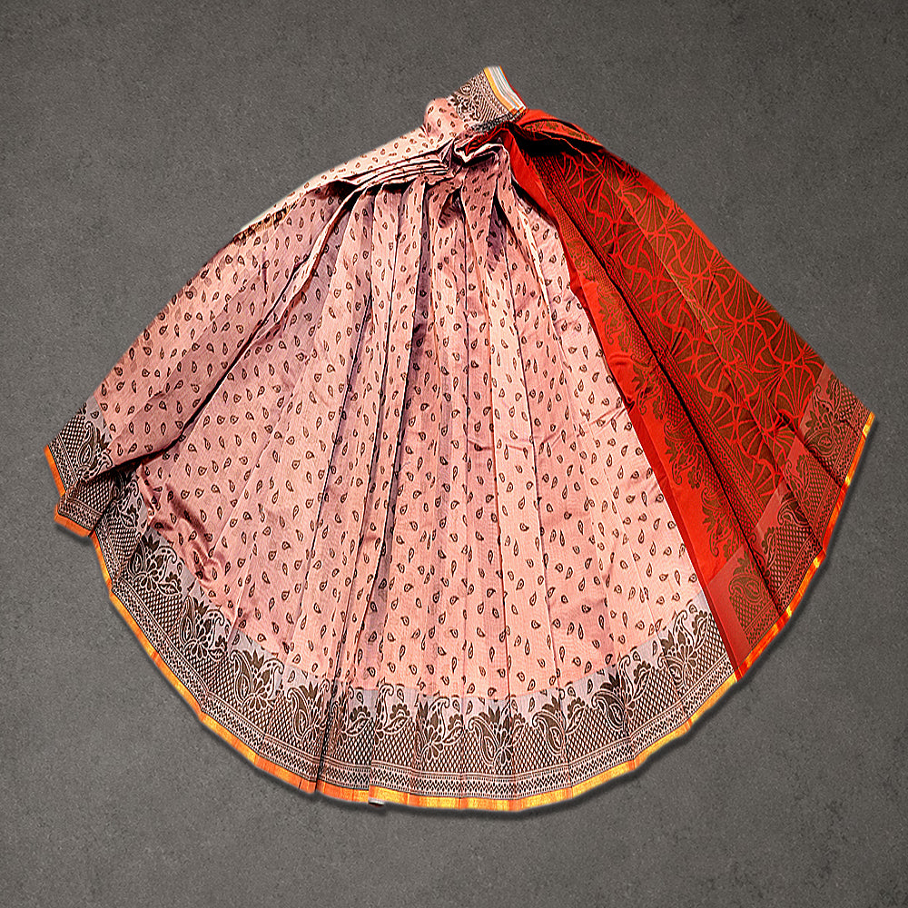 Coffee Brown Silk Cotton Saree with Red Contrast Pallu