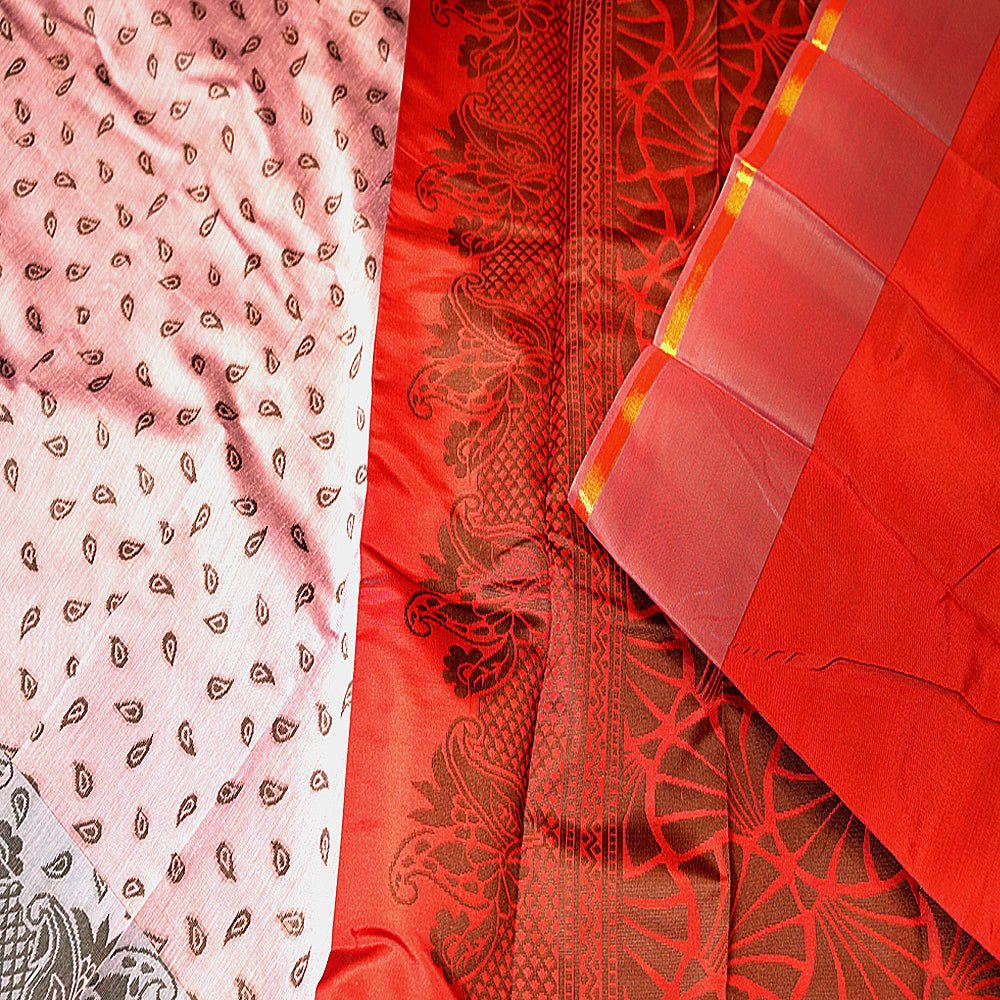 Coffee Brown Silk Cotton Saree with Red Contrast Pallu