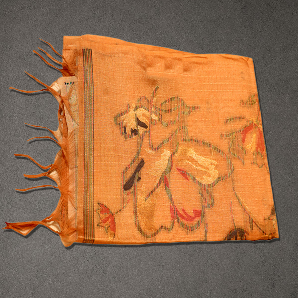 Orange Floral Printed Fancy Saree
