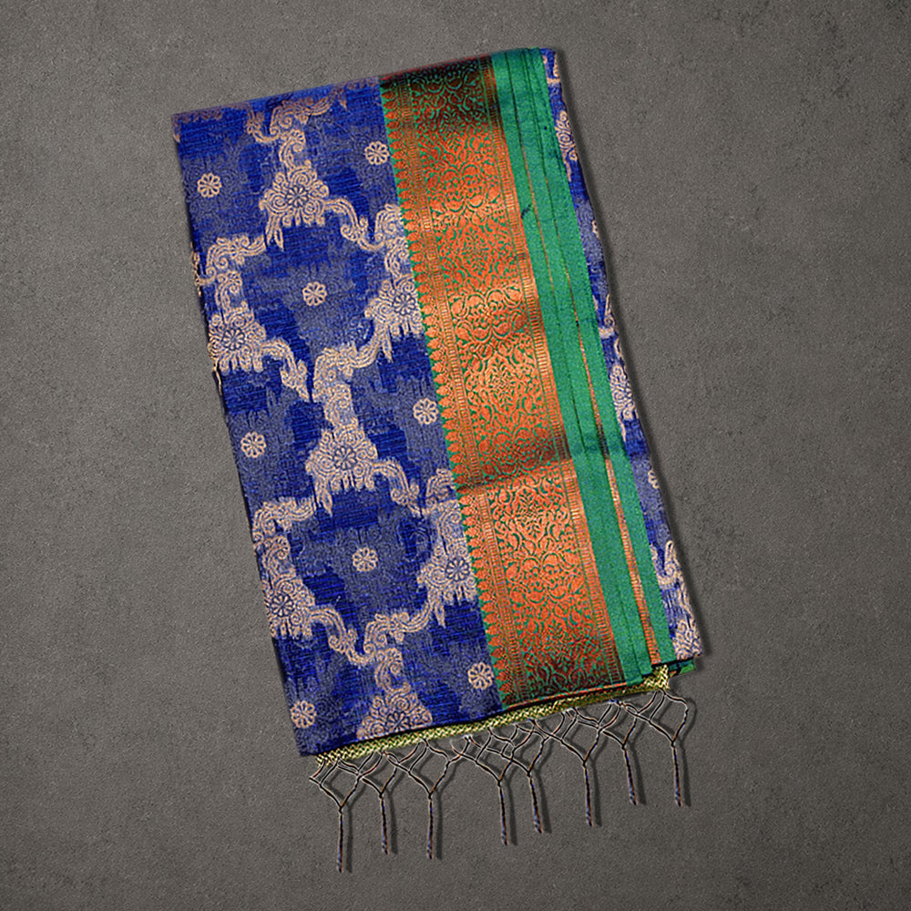 Blue Manipuri Fancy Saree with Green and Orange Border