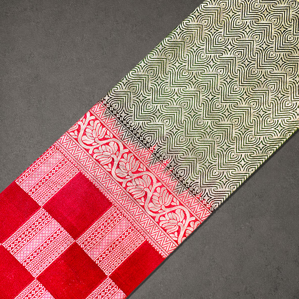 Green and Pink Soft Silk Saree with Check Body and Zari Border