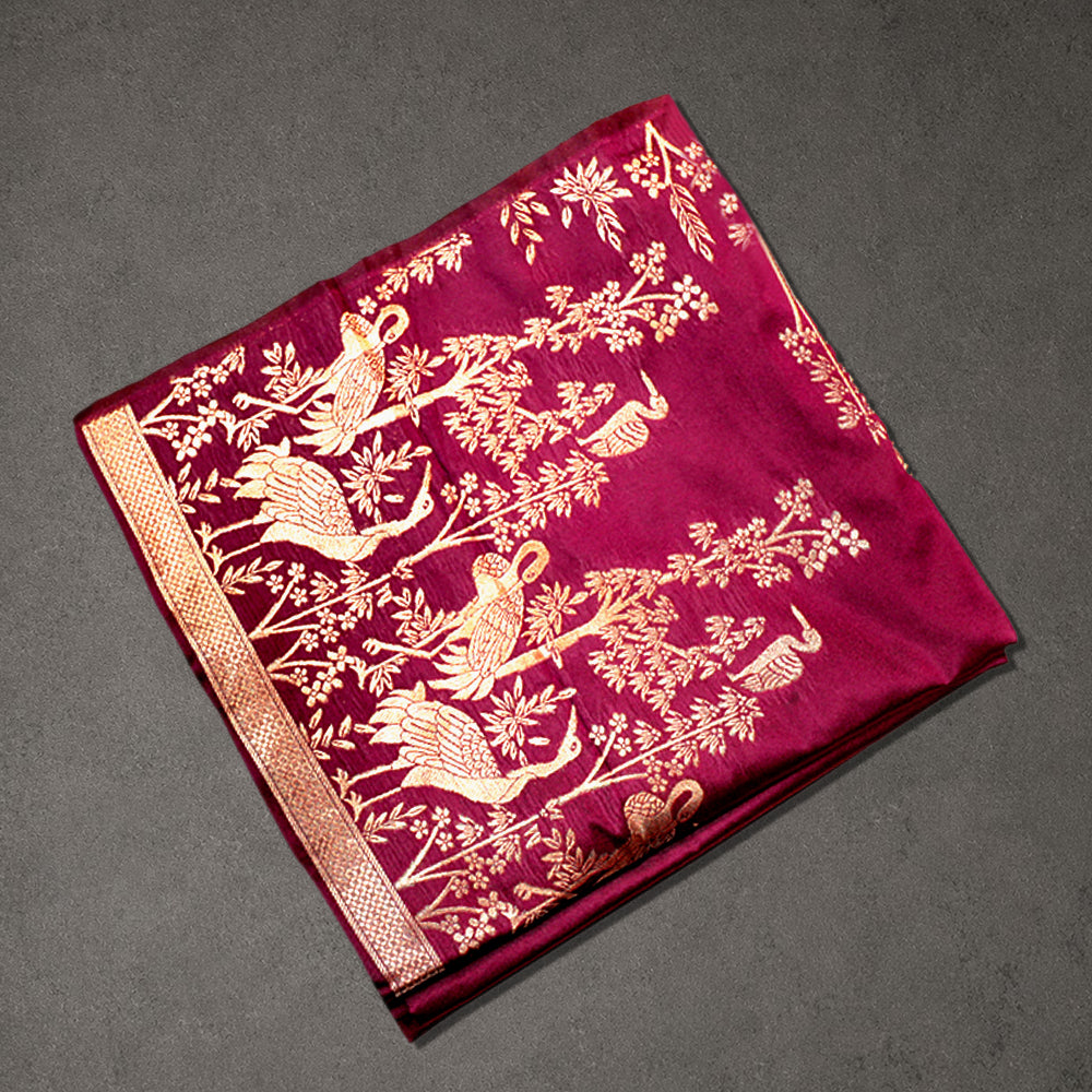 Magenta Fancy Printed Saree with Bird Motif Border