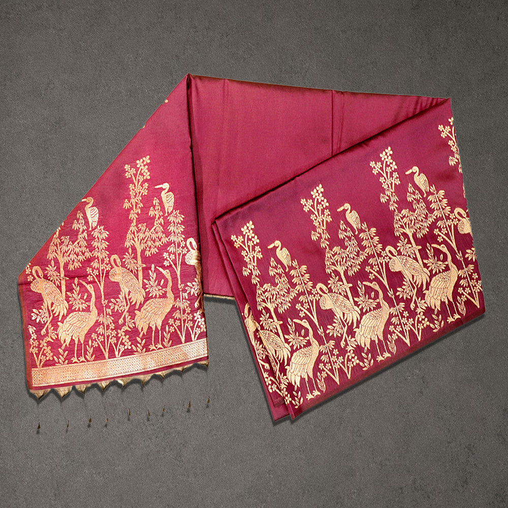 Magenta Fancy Printed Saree with Bird Motif Border