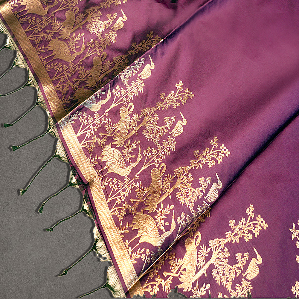 Magenta Fancy Printed Saree with Bird Motif Border