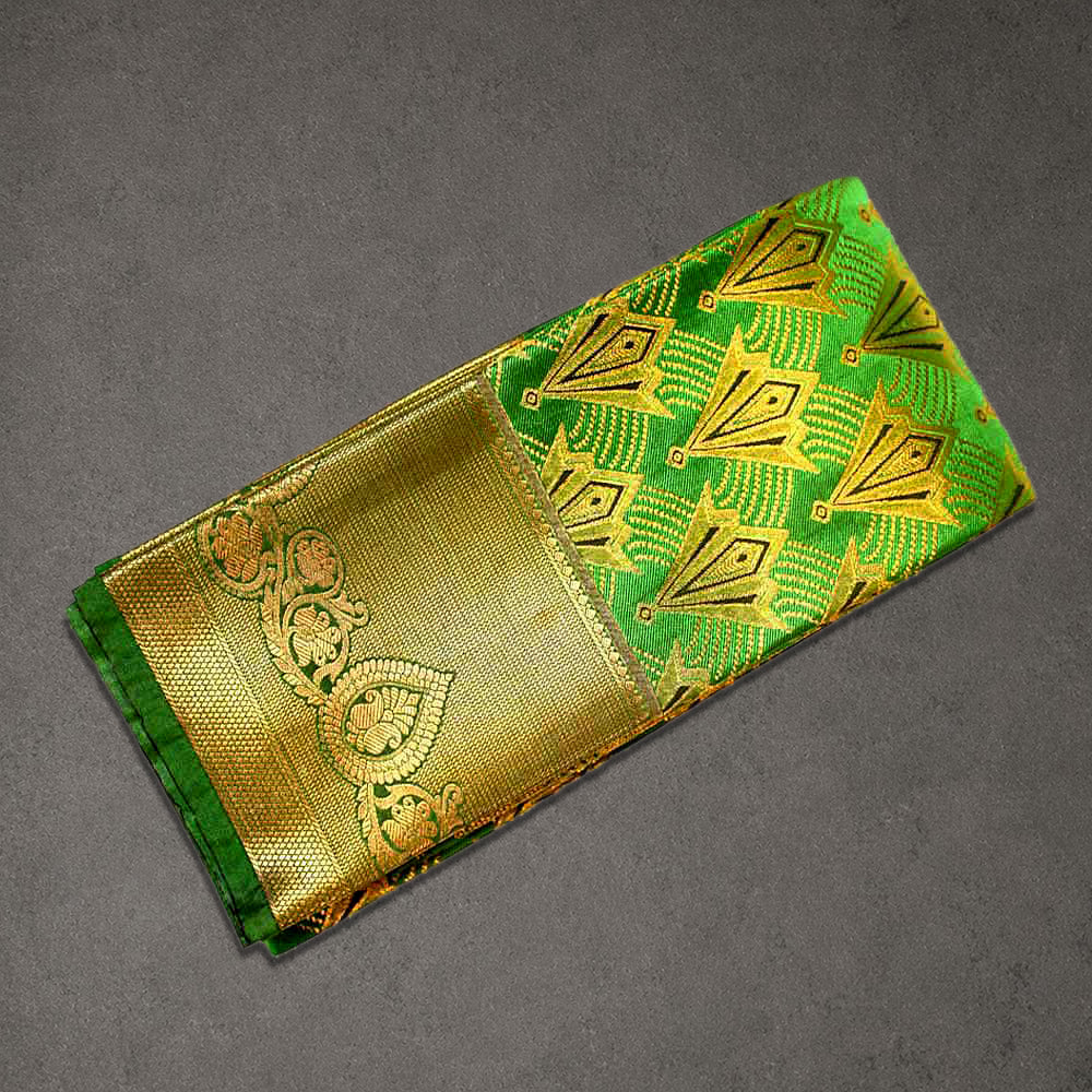 Green and Gold Art Silk Saree with Jacquard Body and Rich Zari Border