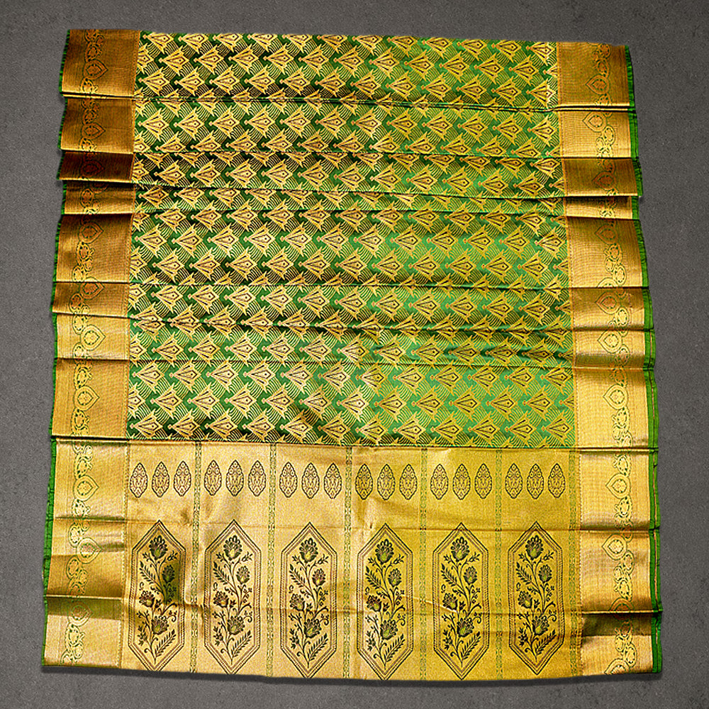 Green and Gold Art Silk Saree with Jacquard Body and Rich Zari Border