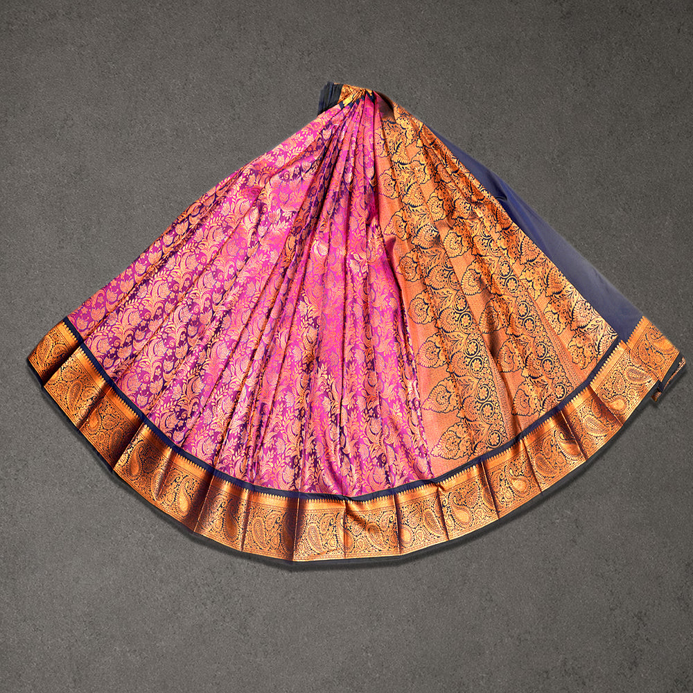Magenta and Orange Art Silk Saree with Zari Border