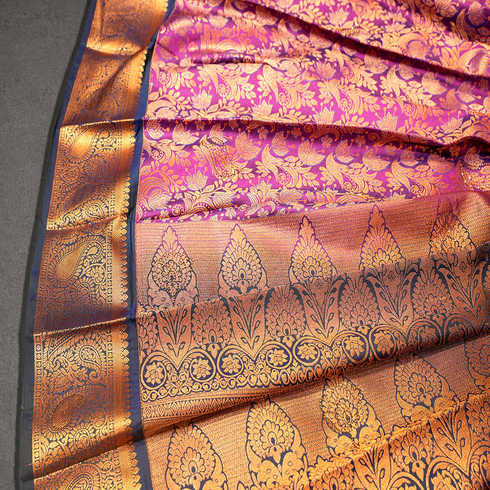 Magenta and Orange Art Silk Saree with Zari Border