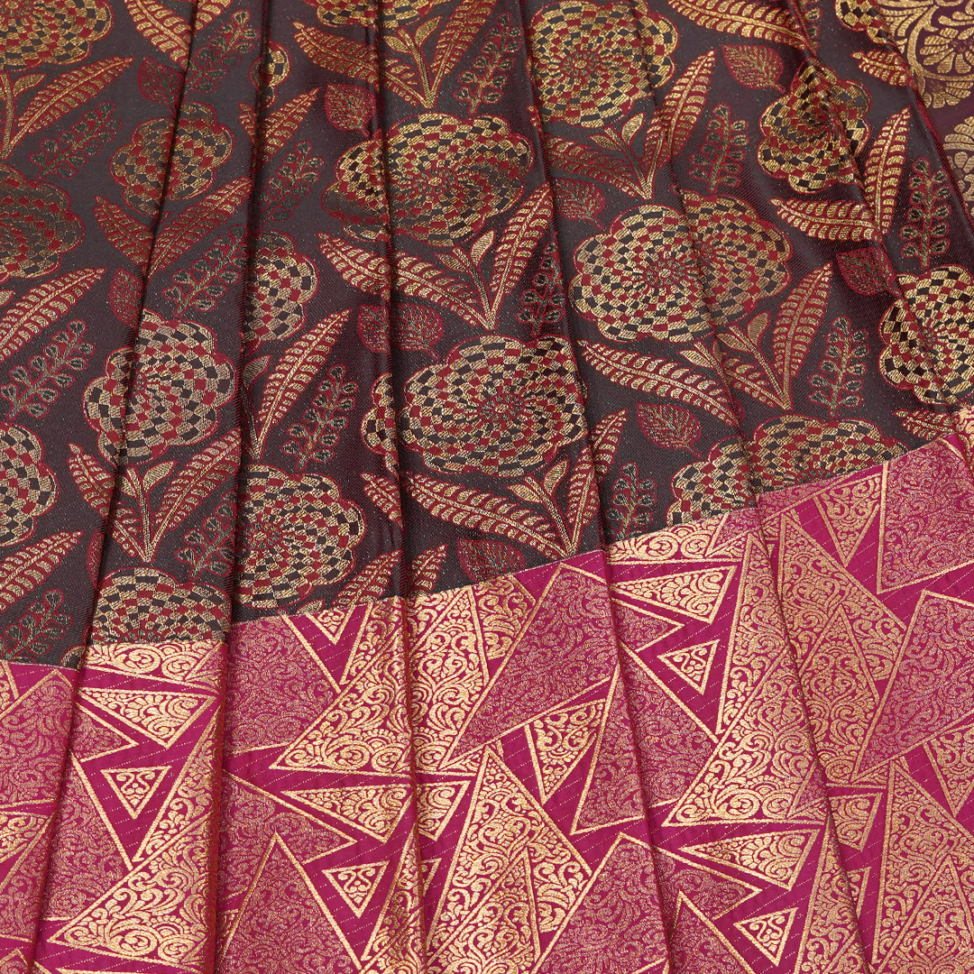 Aqua Blue Art Silk Saree with All-over Leaf Motifs and Lavender Zari Floral Border