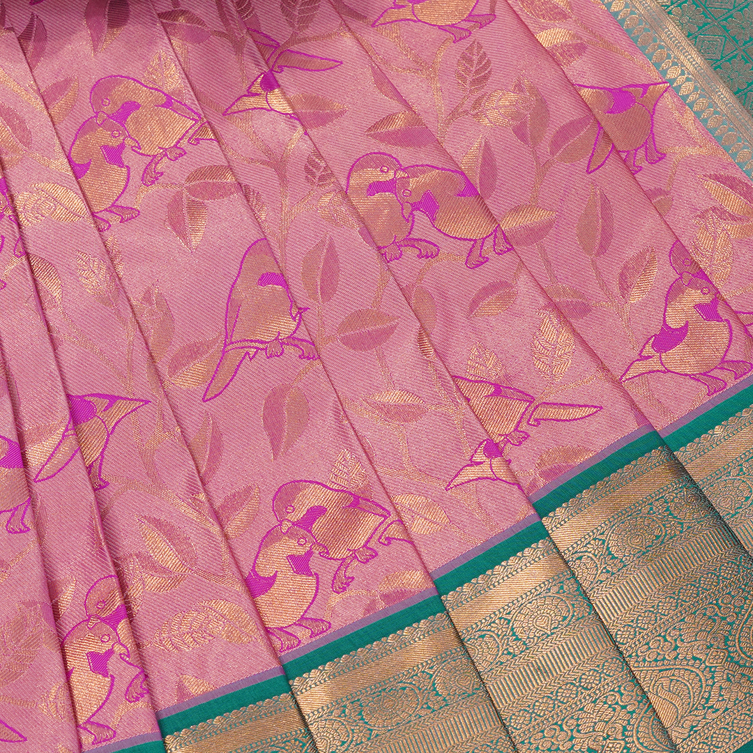 Emerald Green Jacquard Art Silk Saree with Paisley Motifs and Rich Gold Zari Border