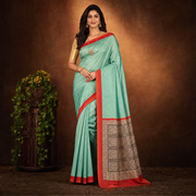 Green Digital Print Fancy Saree with Retro Silk Design