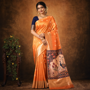 Orange Art Silk Saree with Peacock Printed Pallu