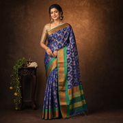 Blue Manipuri Fancy Saree with Green and Orange Border