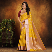 Yellow Art Silk Pattu Saree with Floral Jacquard Design