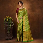 Green and Gold Art Silk Saree with Jacquard Body and Rich Zari Border