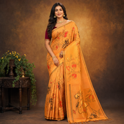 Orange Floral Printed Fancy Saree