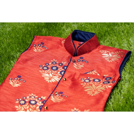 Red with navy blue color  boys panchakacham  set.