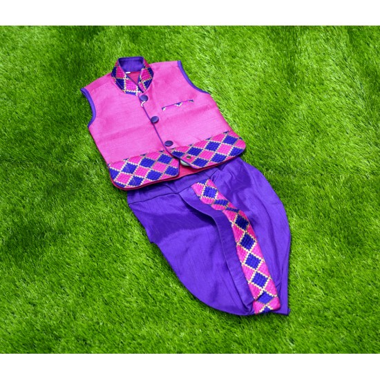 Dark pink with violet color boys panchakacham  set.