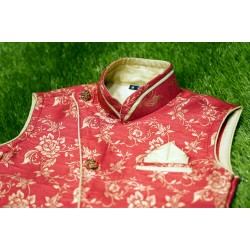 Red with  cream  color boys panchakacham set 