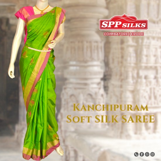 Kanchipuram Blue Soft Silk Saree|SARV145958