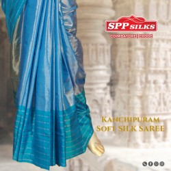 Peacock color kancheepuram soft silk saree